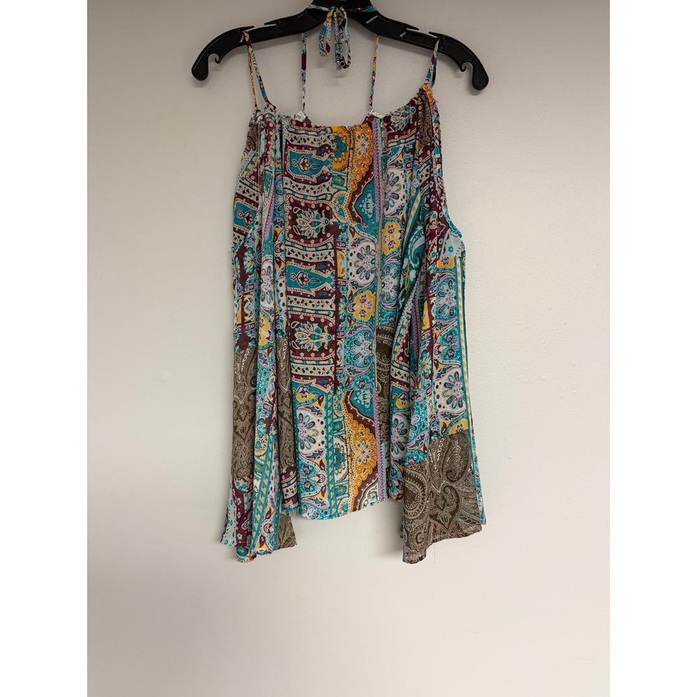 Rue 21 Womens Cold Shoulder Lace Trim Boho Paisley Patchwork Blouse Large Multi - Picture 3 of 3